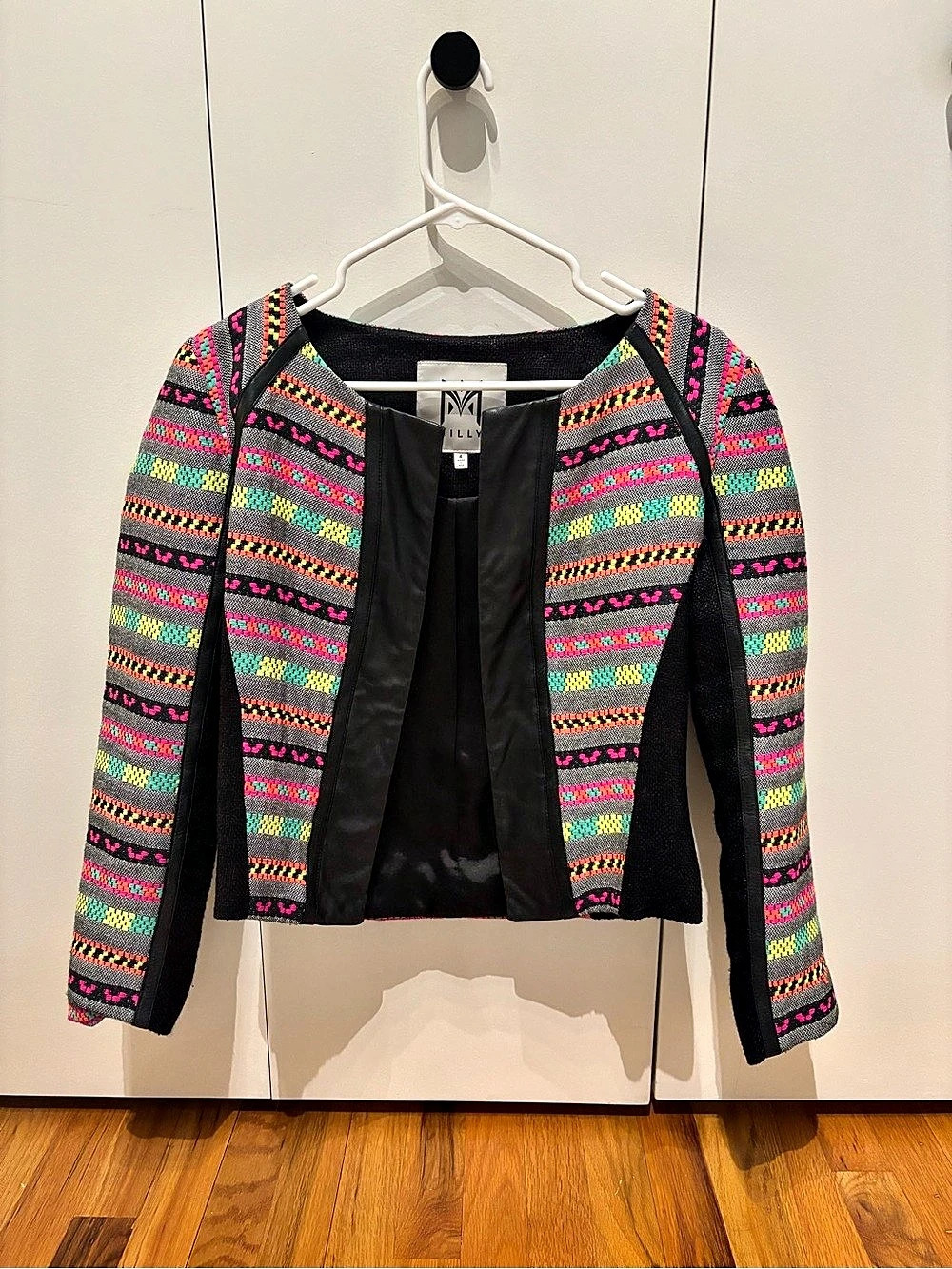 Milly Geometric Leather Detail Jacket